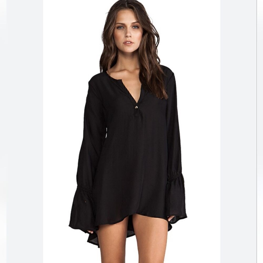 Show Me Your Mumu Long Sleeve Perveen Pirate Tunic Midi Dress Black Satin M